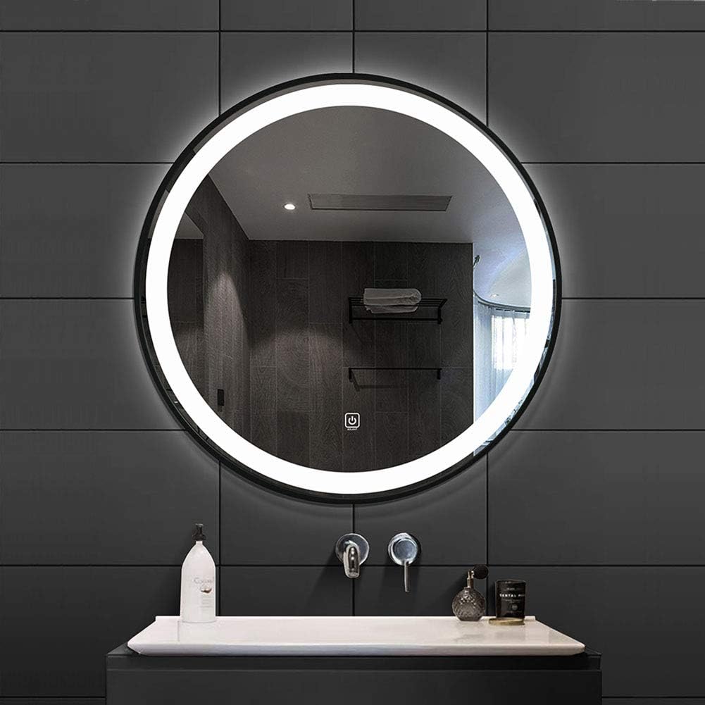 Зеркало Eclipse Smart 80x80 с подсветкой круглое черная рамка